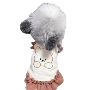 Embroidered <b>Bear</b> Dog T Shirt Dress Acrylic Fiber <b>Cute</b> Pet Clothes For Small Dogs Summer Lightweight Hoodie Style - Product Image 4