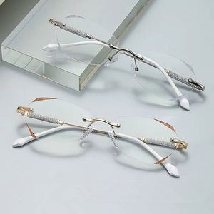 Lunettes de lecture pour femmes 2024, style rétro, sans monture, avec branches en métal, anti-lumière bleue, coupe diamant - Product Image 4