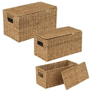 Boîte de rangement en <span class=keywords><strong>osier</strong></span> avec couvercle, ensembles de paniers décoratifs pour murs, paniers tissés blancs pour bébés, poignées, <span class=keywords><strong>linge</strong></span> sale, X 3 grand format - Product Image 6