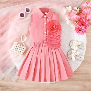 Conjunto Elegante y Vibrante de Falda Plisada y Top sin Mangas con Cuello para Niñas, <span class=keywords><strong>Ropa</strong></span> Infantil para Fiestas, Uso Diario Informal - Product Image 1