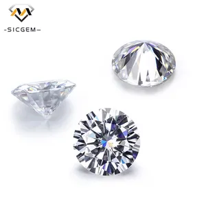 SICGEM Batu Permata Moissanite Perhiasan Berlian Sintetis, 1ct 6A DEF VVS 6.5Mm Batu Putih Bulat 8 Hati Panah Longgar Moissanite