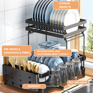 Rak Pengering Piring & Mangkuk Logam 2 Tingkat Jiangmen, Penyaring Air, Organizer untuk Meja Dapur - Product Image 3