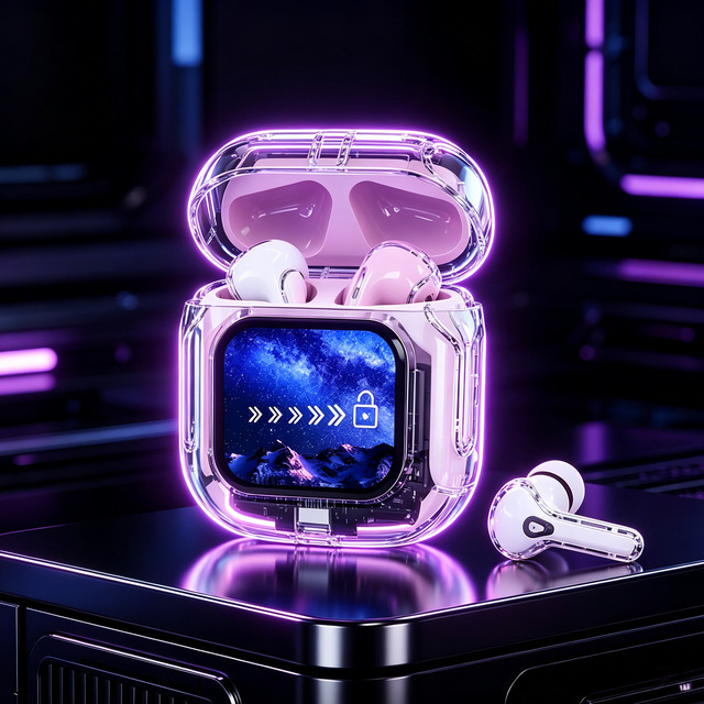 In-Ear Wireless 5.4 Headphones Smart LCD Color Touch Screen Gaming ENC Earphones Waterproof Transparent Earbuds