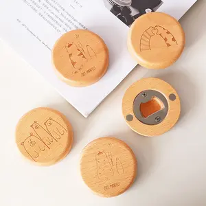 Magnetische kunden spezifische laser gravierbare Produkte Drucken Buche Holz runde Form Blank Circle Resistant Drink Can Flaschen öffner