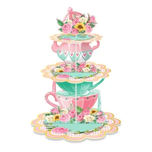 DT099 3 Tier Paper Cake Stand Paper Cupcake Display Home Tea Party for Girls' Birthday Party