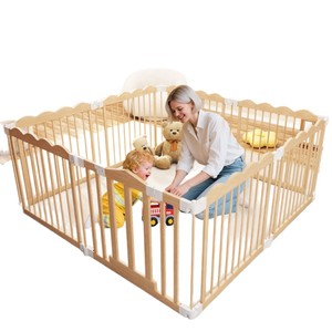Corralito de madera para bebés, plegable, de madera maciza, para la seguridad de los niños pequeños, para uso en interiores, en la sala de estar. - Product Image 3