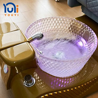 Fauteuil de pédicure spa LED de luxe, fauteuil de manucure électrique inclinable, base dorée, bassin pour les pieds en verre, mobilier de salon de manucure commercial