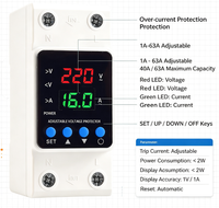 Protecteur de surtension et de sous-tension réglable 63A 220V, relais de protection contre les surintensités à réconnexion automatique avec double affichage numérique LED