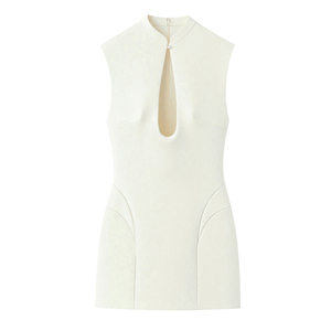 Abito Mini Bodycon da Donna Personalizzato 2026 con Cut-out, Orlo a Balze, Senza Maniche, in Maglia Traforata, Stile Vintage Casual, OEM/ODM da Fabbrica Cinese - Product Image 1