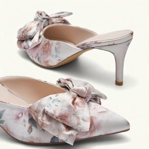 <span class=keywords><strong>Mules</strong></span> à enfiler en satin rose et <span class=keywords><strong>bleu</strong></span> à motif floral pour femme, à bout pointu et talon aiguille, avec nœud, tendance mode printemps, pour mariages et soirées - Product Image 1