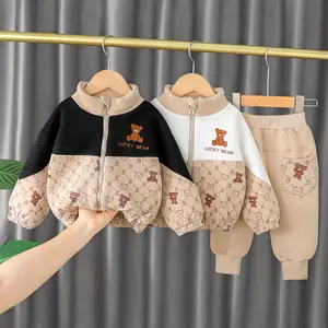 New Arrive Baby Thickened Warm Suit Boys Autumn And Winter Baby Clothes Two-piece Baby Plus Velvet Children's Clothing