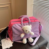 Sac de voyage et de sport à roulettes grande capacité, imperméable, avec compartiment pour trolley, motif ours en peluche mignon, couleurs pastel, pour la nuit et les activités sportives