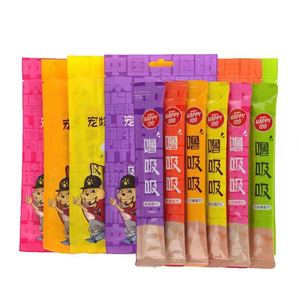 Tiras líquidas para gatos de grano húmedo Wanpy <span class=keywords><strong>Happy</strong></span> Luxixi para mejorar la grasa y bocadillos nutritivos baratos, sabor a pollo y salmón, 14g * 5 - Product Image 1