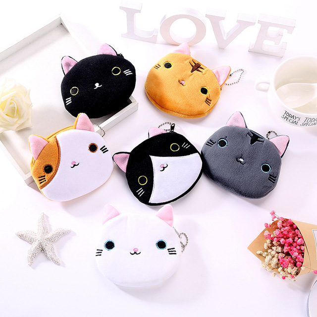 Creative Cute Cartoon-style Japanese-Korean Mini Key Coin Purse Featuring Zipper Animal Students Ladies Adorable Japanese cat