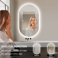 Miroir de salle de bain LED rétroéclairé sans cadre en forme de capsule avec fonction anti-buée, lumière à intensité réglable et taille sur mesure
