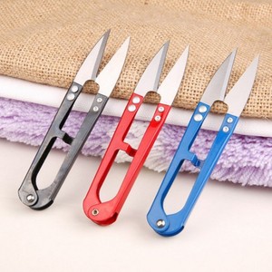 Stainless Steel U Shaped <b>Scissors</b> For Cross Stitch <b>Sewing</b> Yarn Fishing Line Trim Home Diy Use Red Color - Product Image 1