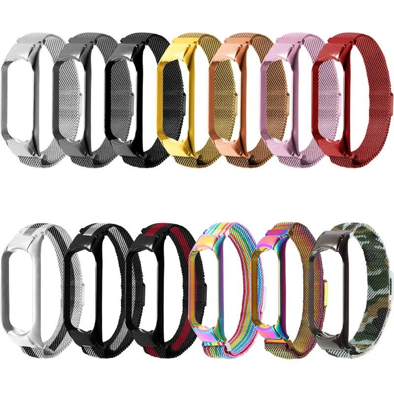 Replacement Strap Stainless Steel Metal Magnetic Milanese Bracelet Wristbands Smart Watch Bands for Xiaomi Mi Band 6 5 4 3