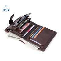 Dompet kulit asli laris, ritsleting pendek, dompet koin, serbaguna, sederhana, dompet RFID Multi Slot, dompet pria