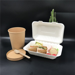 7*5インチバガス使い捨て生分解性食品包装サンドイッチボックス紙テイクアウトクラムシェル容器蓋付き - Product Image 3