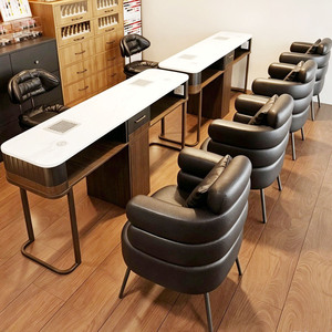 Table de manucure moderne en marbre avec collecteur de poussière, prise électrique et base en bois – Ensemble de mobilier de salon - Product Image 2