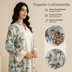 Vestido Kaftán Floral con Perlas para Mujer, Holgado, Elegante, Maxi, Informal, para Verano - Product Image 3