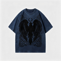 T-shirt Homme Vintage Streetwear Imprimé DTG Kornit Effet Délavé Totem Corbeau Effet Vieilli Pulvérisé Effet Usé Grammage Lourd