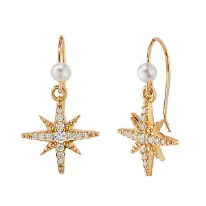 Gemnel luxury favorite model diamond star and glistening shell pearl drop earring for girls