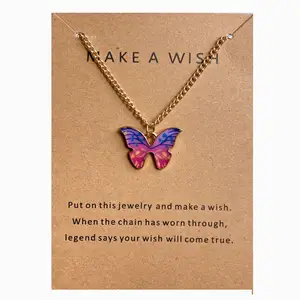 New Trendy Multiple Colors Butterfly Necklace Thin Chain Colorful Pendant Necklace For Women Jewelry
