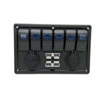 Panneau de commutateur lumineux 6 voies en gros de haute qualité avec USB, 12V /24V et 2 prises de batterie pour voiture Auto bateau Marine