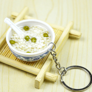 Wholesale Food Keychain Chinese Blue and White Porcelain Bowl Shape Keyring for Pendant Creative Striking Gift