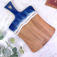 Nouveaux produits Noël 2026 : Planches à découper multifonctionnelles en résine et bois d'acacia avec poignée design vague océanique pour la cuisine