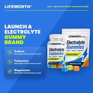 Gomitas Electrolíticas LIFEWORTH, Masticables para Hidratación, Sodio 100 mg, <span class=keywords><strong>Potasio</strong></span> 100 mg, <span class=keywords><strong>Magnesio</strong></span> 30 mg, Fórmula Personalizada, Contrato GMP HACCP - Product Image 2