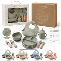 Ensemble d'alimentation pour bébé en silicone 8 pièces avec logo personnalisé, sans BPA, assiette à ventouse, bol, bavoir, tasse à paille, vaisselle d'autonomie pour tout-petits, vente en gros