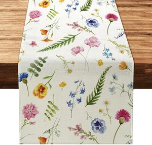 Camino de Mesa al por Mayor, de Lino, con Estampado de Flores de Primavera/Verano y Hojas de Eucalipto, para Decorar la Mesa del Comedor - Product Image 2
