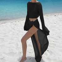 Nouveautés : Kimono en crochet 2 pièces ajouré, 4 couleurs en stock, transparent, imperméable, sarong de plage, tankini tricoté, 100%