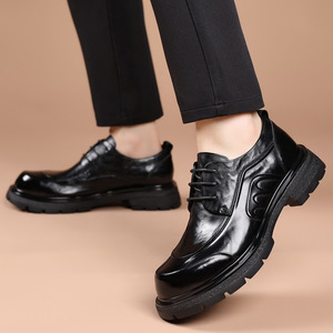 Chaussures habillées en cuir véritable pour hommes, style Oxford, bout rond, à lacets, pour l'automne, avec semelle extérieure en caoutchouc antidérapante - Product Image 3