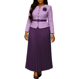 Completi Eleganti da Ufficio per Donna, Giacca Slim a Quadri con Scollo a V e Gonna Plissettata Lunga, Set Due Pezzi per Business - Product Image 5