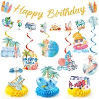 Bannières de joyeux anniversaire sur le thème du surf, décorations de table pour fête d'anniversaire d'été à la piscine, fournitures