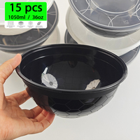 Boîtes à lunch jetables noires pour la préparation de repas Bento, boîtes à lunch en plastique micro-ondable pour le stockage de nouilles à emporter, 1050ml 36oz, 15 pièces