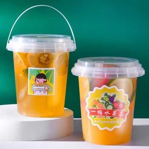 Hot Sale Large Capacity 16oz 24oz 32oz Transparent <b>Plastic</b> Fruit Buckets <b>Cups</b> with Handles - Product Image 1