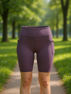 High Waisted Women's Athletic Shorts XL Solid Color Polyester Elastic Waist Fitted Yoga Wear - Product Image 2