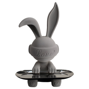 Bunny Key <b>Storage</b> <b>Tray</b> Red Flocked Synthetic Resin Contemporary Design Living Room Desktop Decoration - Product Image 5