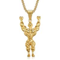 Collar Deportivo Olivia de Oro de 18k, Joyería Personalizada de Gimnasio, Serie Fitness, Collar con Colgante de Barra de Pesas y Hombre Musculoso