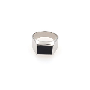 Geometric <b>Titanium</b> Steel <b>Ring</b> Black Oval Bezel Setting Unisex Jewelry Gift - Product Image 5