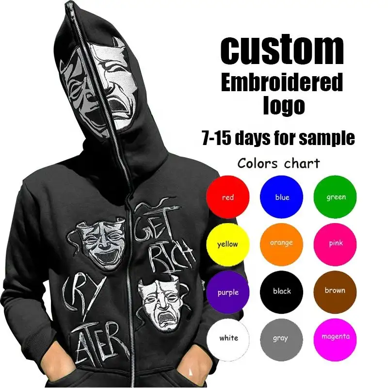 Wholesale Unisex high quality Custom hoody jacket Men Fullzip Zipper Hoodi Blank Full Face Zip Up full zip hoodie