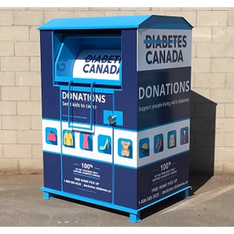 Outdoor Comunidade Grande Aço Reciclagem Bin Vestuário Donation Drop Box Clothes Bank