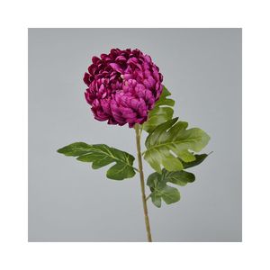 Rama de flor de crisantemo de piña redonda de imitación con hojas verdes Artificial <span class=keywords><strong>Big</strong></span> Callistephus Chinensis para arreglo floral - Product Image 1