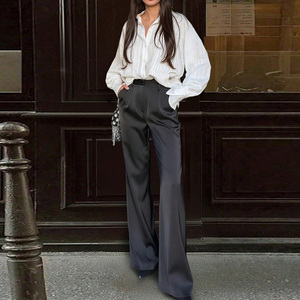 Women's <b>White</b> Striped Poplin Blouse With <b>Balloon</b> Sleeves Turn-down Collar Elegant Office Shirt Spring Summer Full Sleeve - Product Image 3