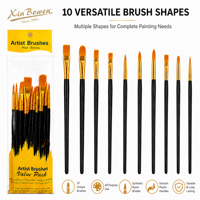 Xin Bowen Pincel Arte 10pcs Pinceaux en nylon avec tiges en plastique Pinceaux aquarelle à l'huile pour peinture d'art