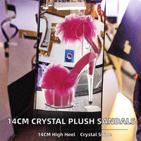 Sandales de pole dance sexy transparentes à plateforme en cristal de 14 cm, légères, à bride cheville, bout ouvert, pour femmes